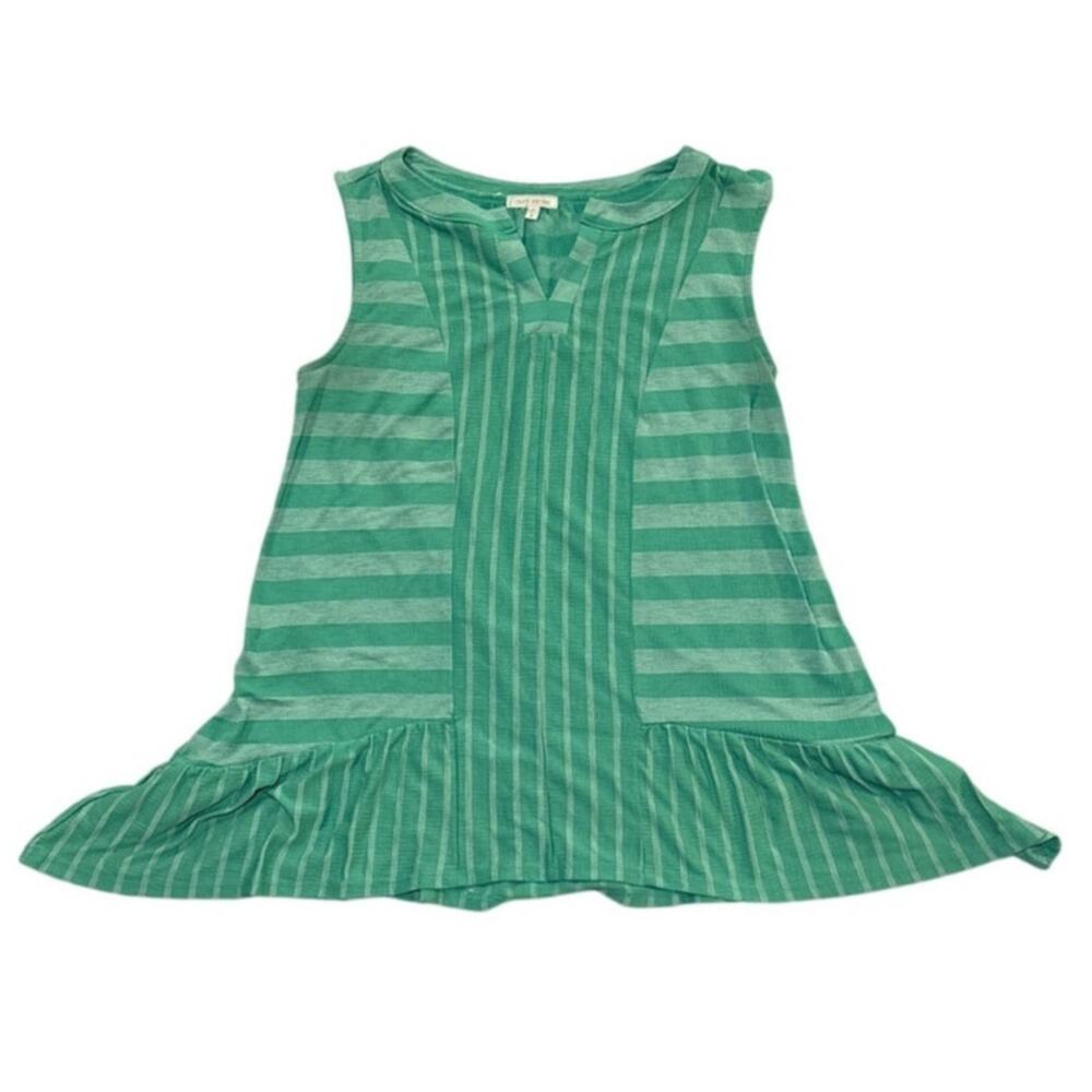 Ava James Green Striped Sleeveless Ruffle Hem Top Size Small